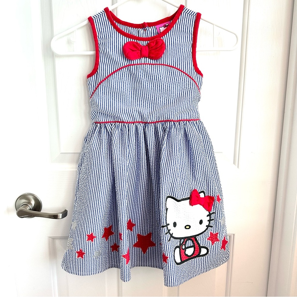 Hello Kitty - Girls Stripped Dress - blue/white - SZ5- EUC